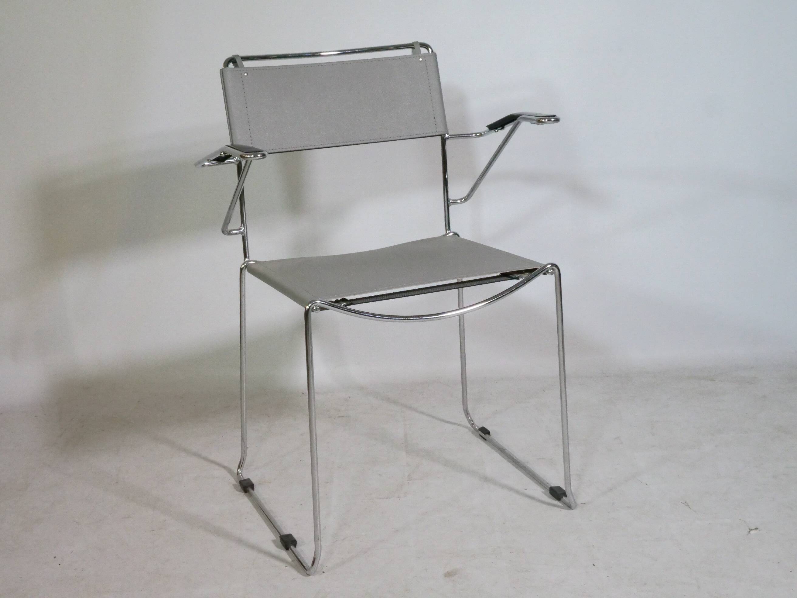 Mid-Century Design Chrome and Leather Chairs from Italy, Set of 4, 1970s
