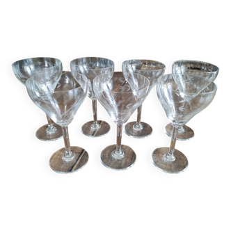 Set of 7 antique chiseled crystal champagne glasses