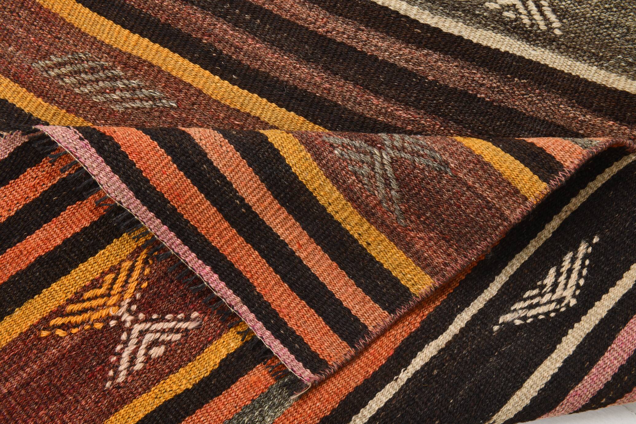 Brown & Red Striped Vintage Kilim Runner Rug, 79x299Cm