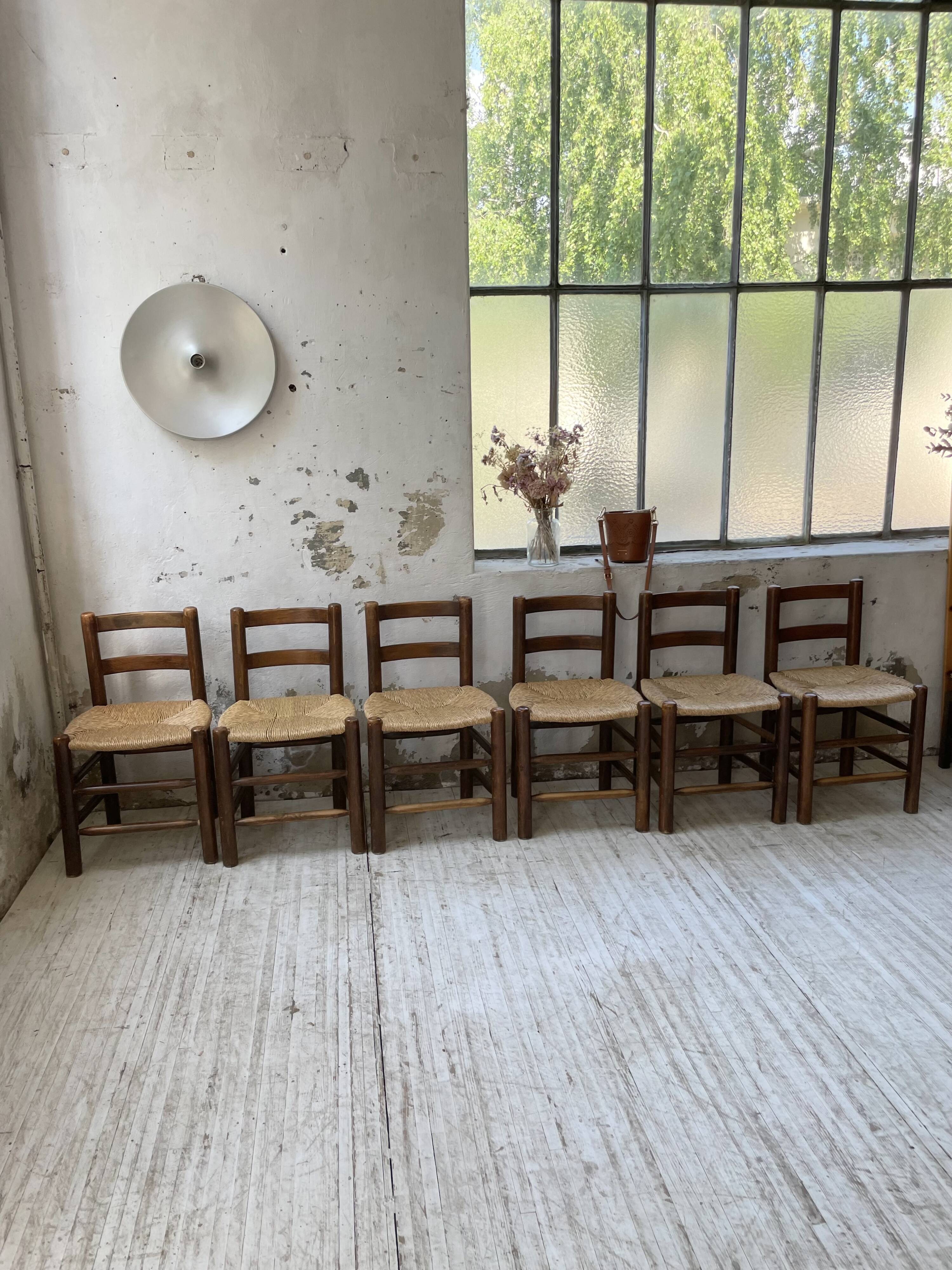 6 straw and oak chairs, mountain furniture
