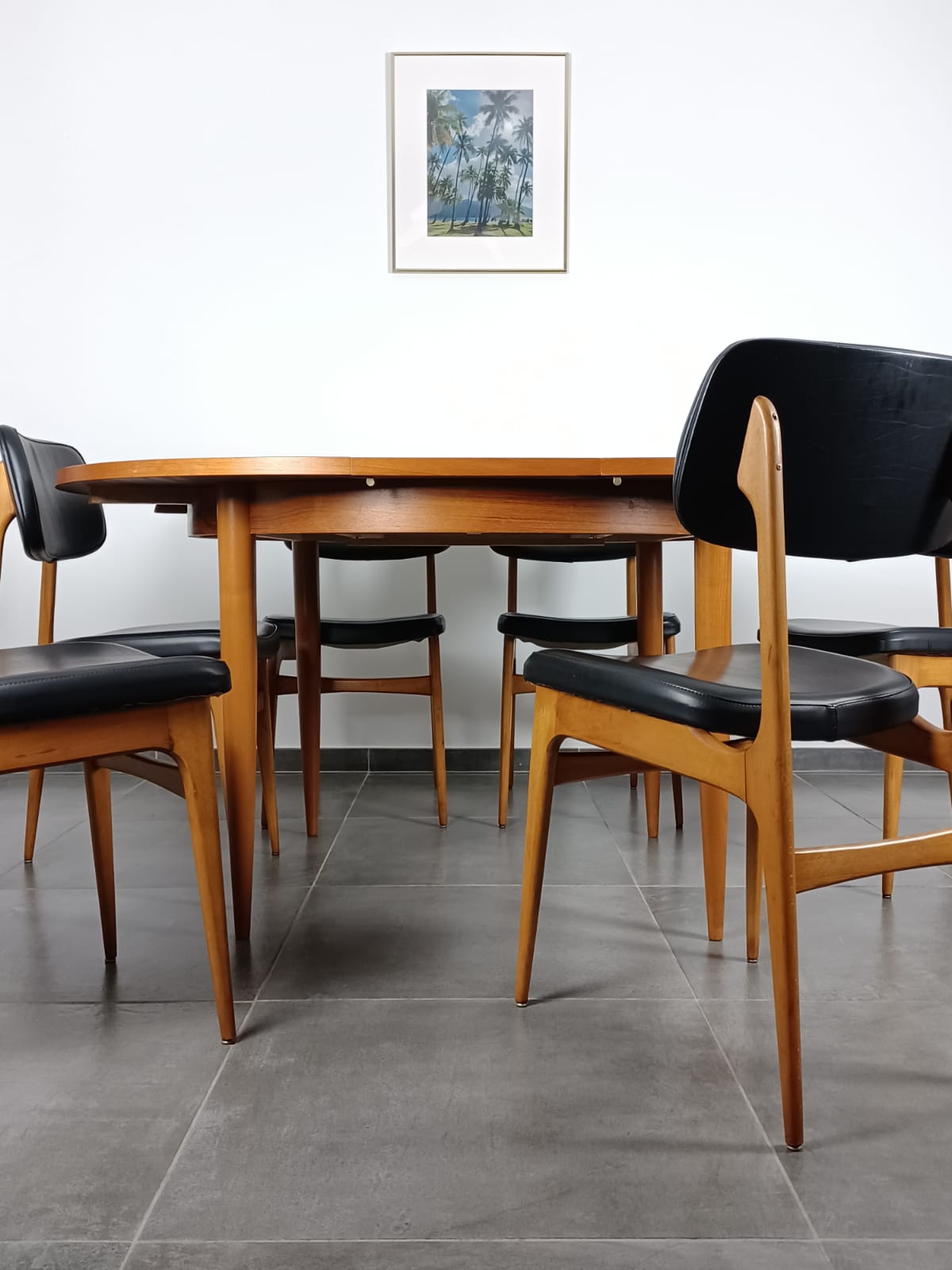 Series of 6 vintage chairs Stella imitation leather and wood