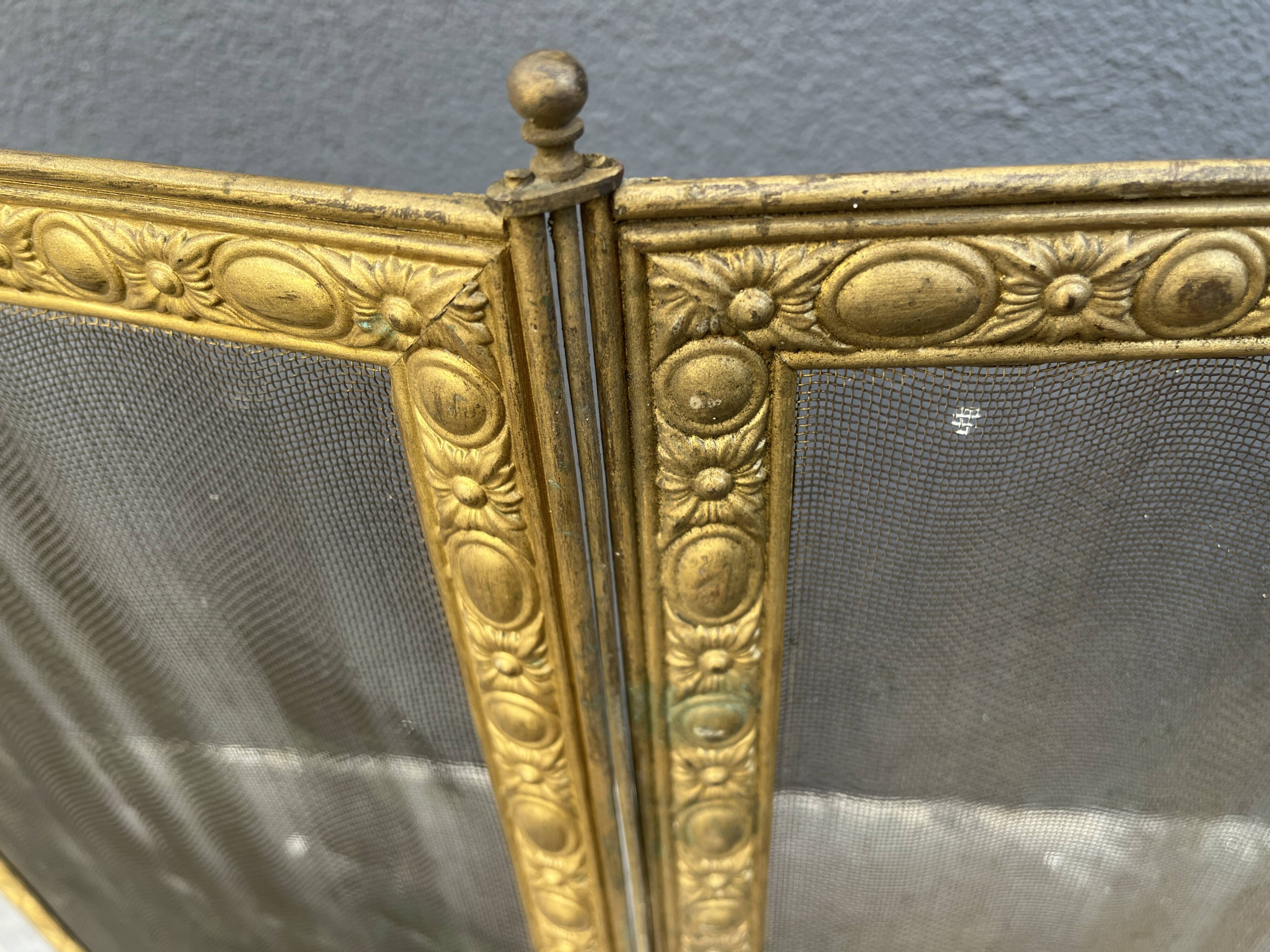 Antique 19th century fireplace screen, Bouhon Frères spark arrester