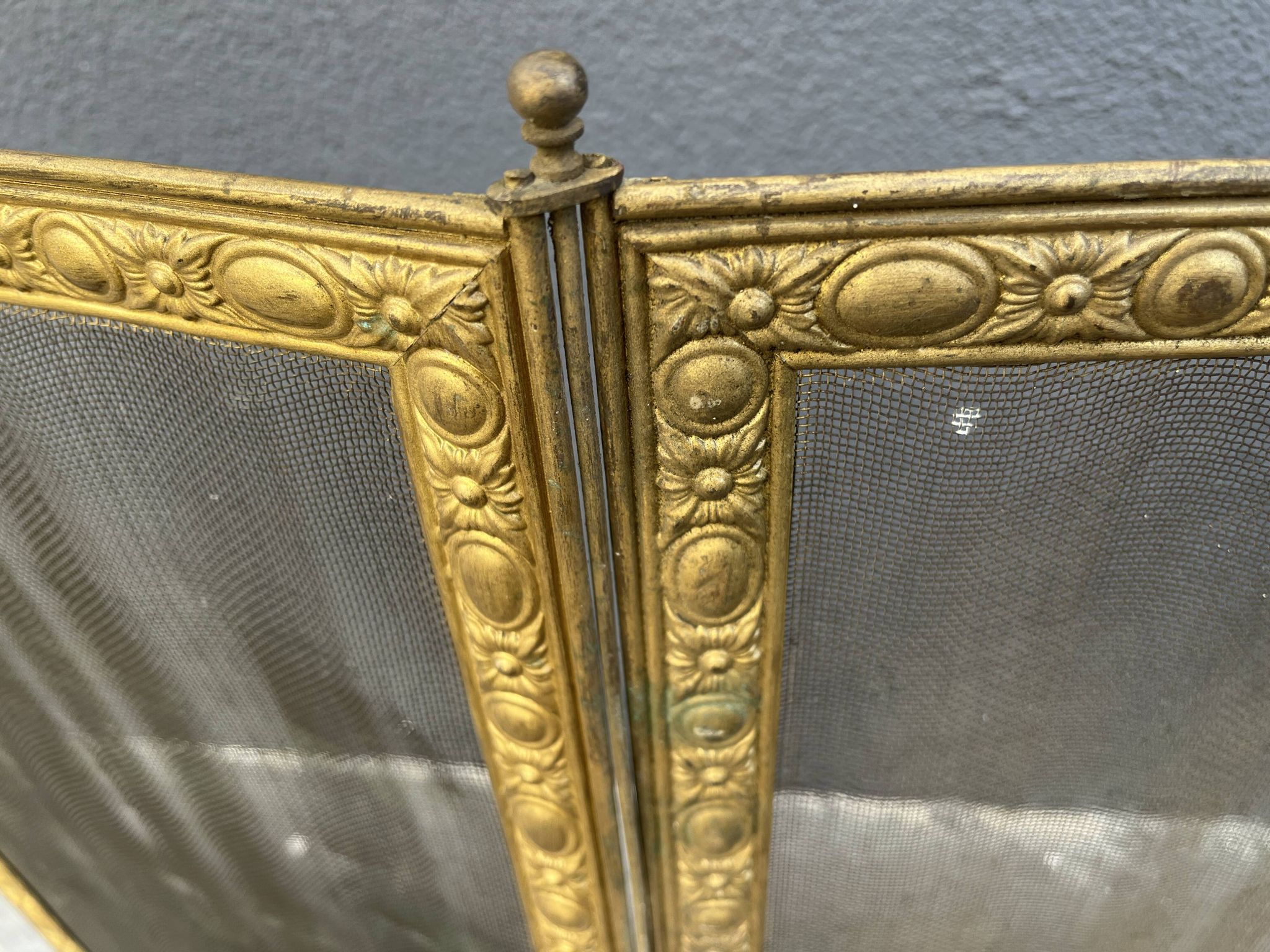 Antique 19th century fireplace screen, Bouhon Frères spark arrester