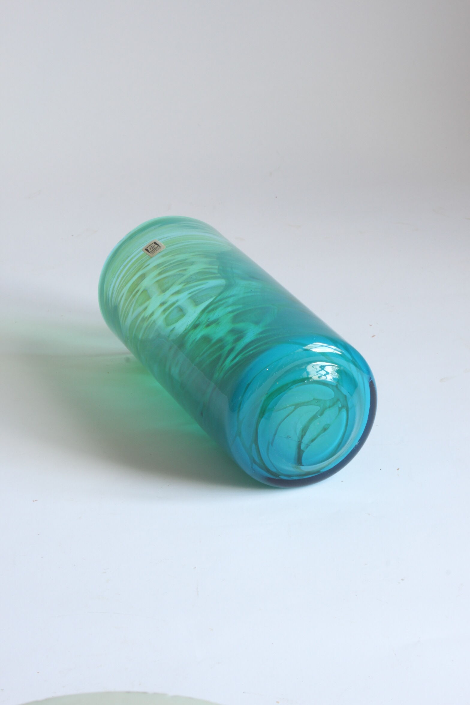 Turquoise cylinder vase by Michael Harris for Mdina Malta, 1970s.