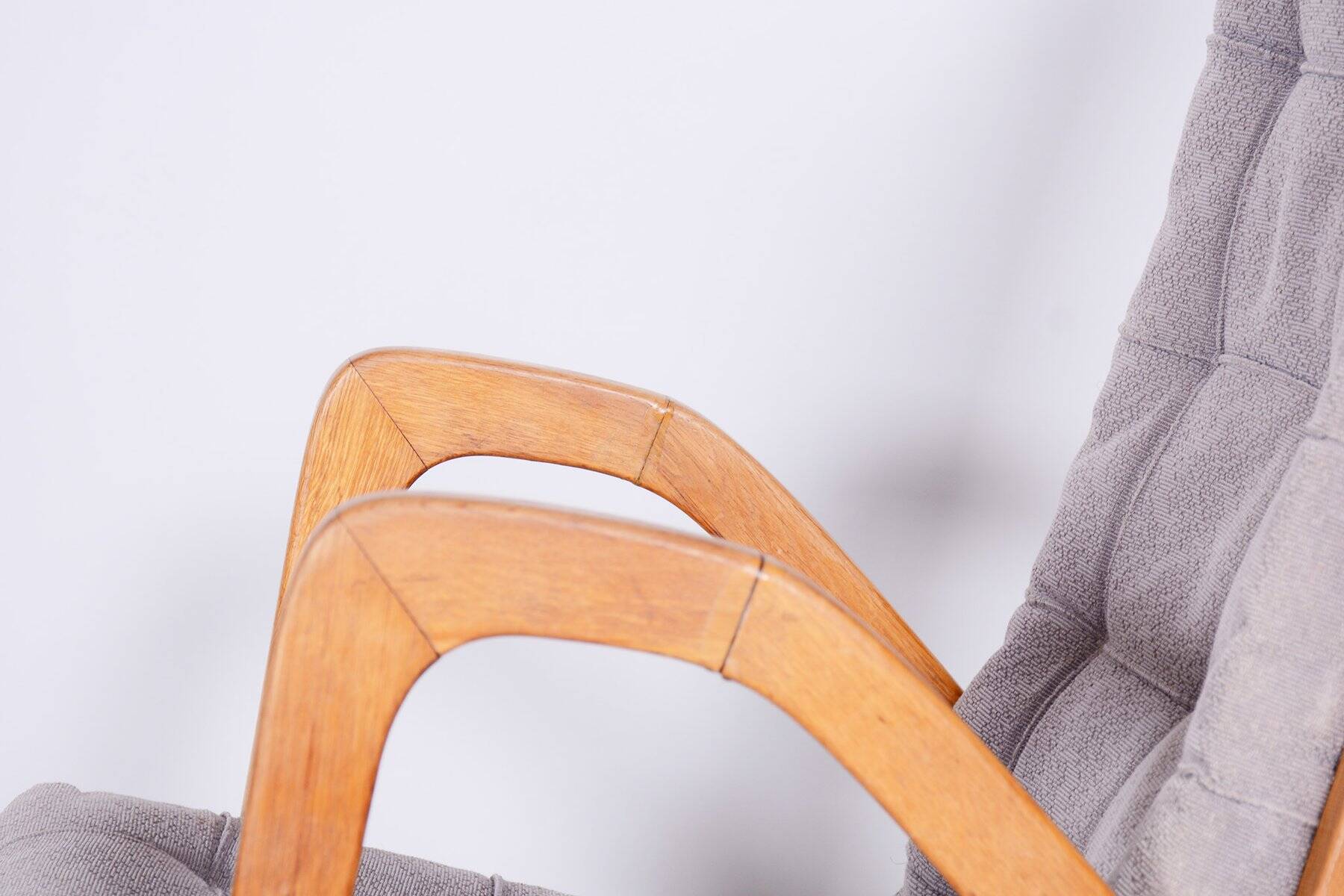 Mid-Century Czech Grey Armchair in Oak attributed to Jan Vanek, 1950s