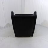 Black leather wingback chair on wheels 1960’s