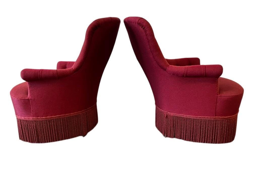 Set of 2 vintage cocktail armchairs / individual armchairs with fringes.