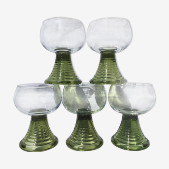 5 Wine glasses or water olive green wavy 25cl