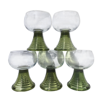 5 Wine glasses or water olive green wavy 25cl
