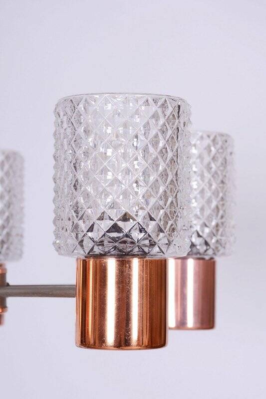 Mid-Century Chandelier in Chrome, Steel, Copper, and Glass, Czech, 1960s