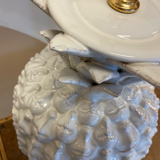 White lacquer pineapple lamp Hollywood regency with pink shade