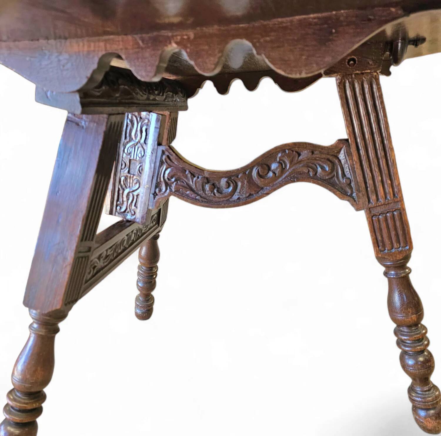 Antique tripot carved folding table / Netherlands / oak / 19th century circa 1880