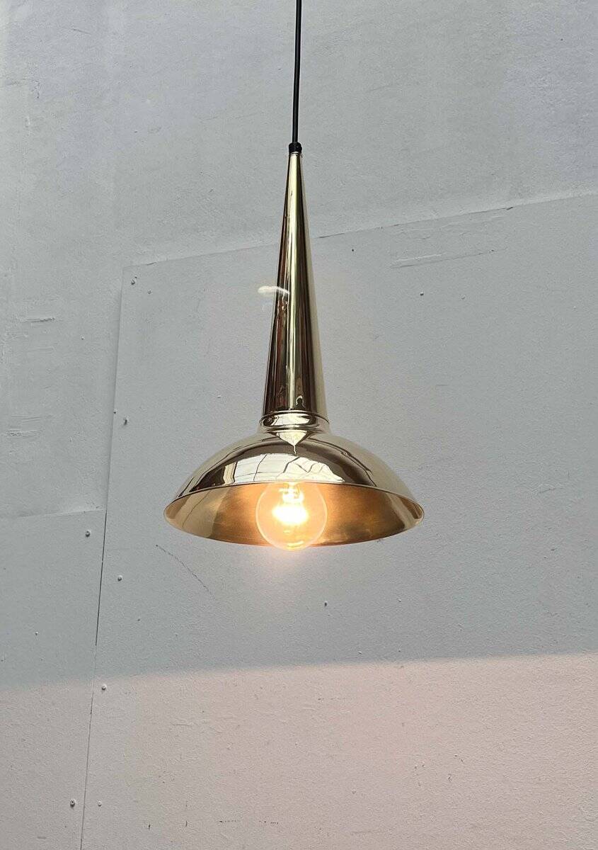 Danish mid-century brass cone pendant lamps, 1950s, set of 2.