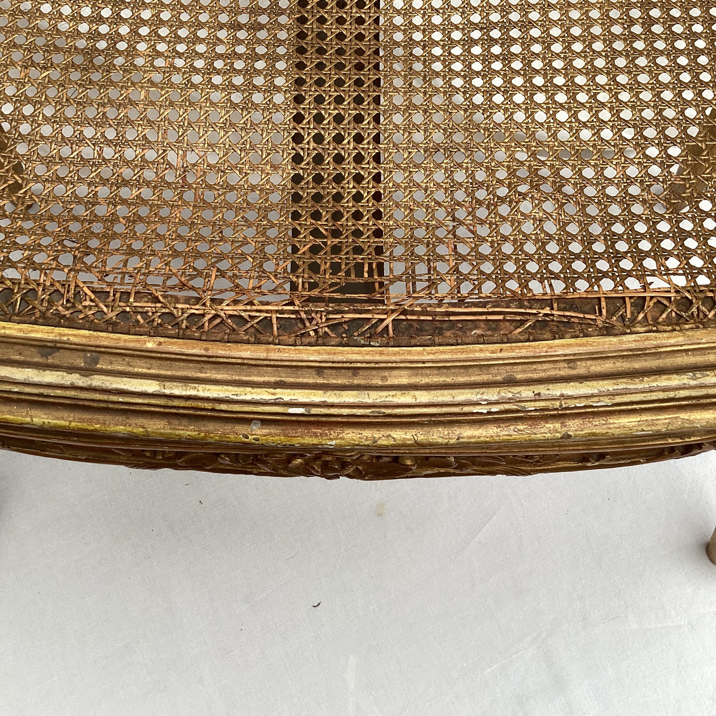 Bench in gilded wood seated in canning dimension: height -71cm- width -66cm-