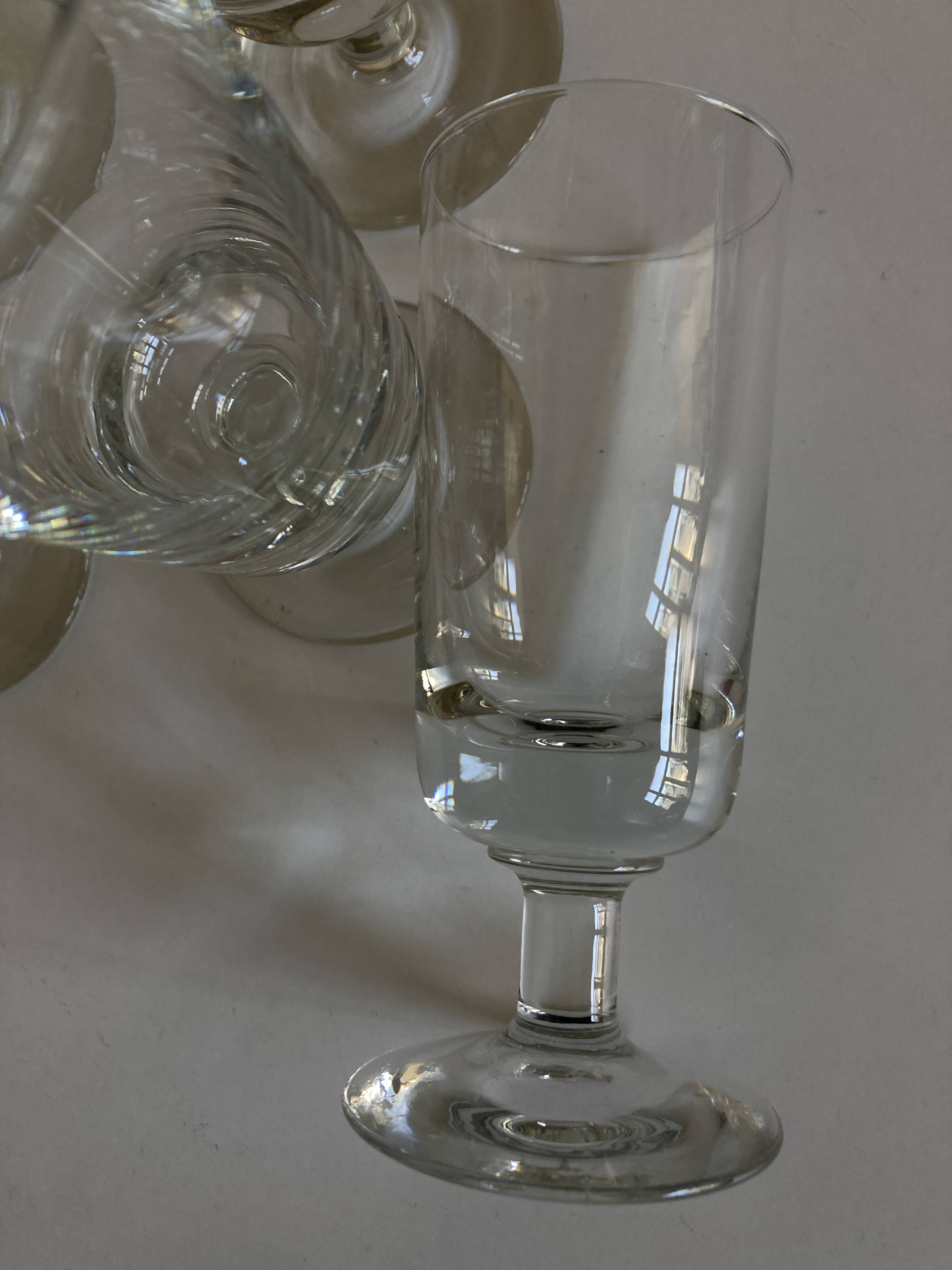 Set of 9 modernist half crystal water wine roller glasses 1960