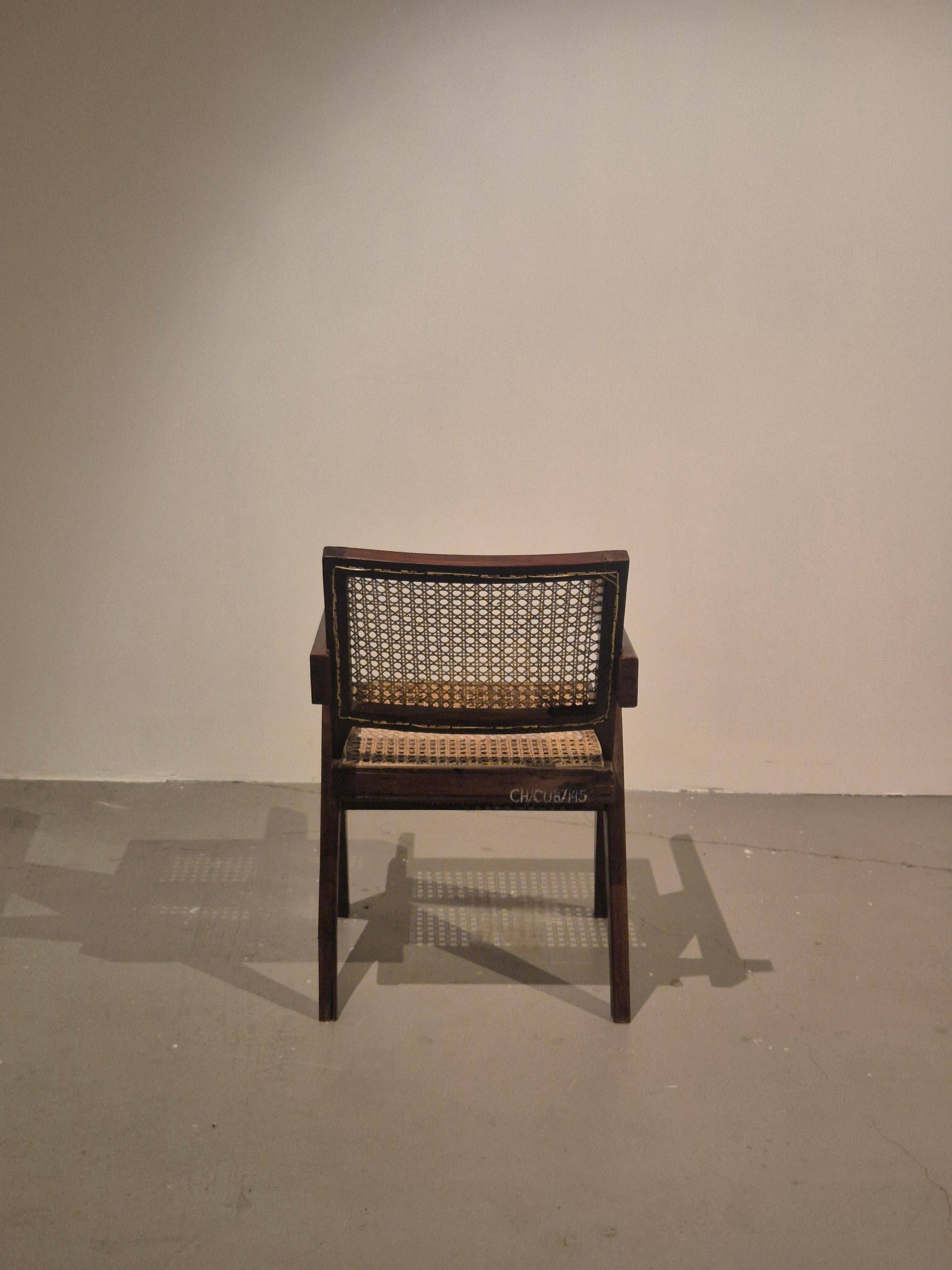 Pierre Jeanneret, original SI-28-B armchair in teak and caning, Mid-Century Modern
