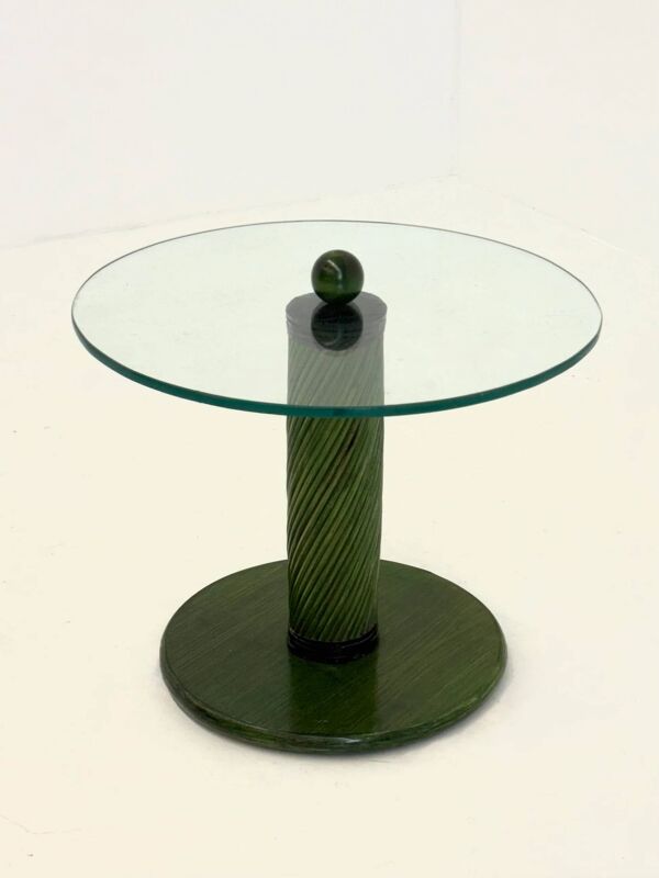 Tables d'appoint italiennes avec base en bambou et plateau en verre.