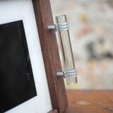 Plateau bois art déco, plateau bois avec poignées en verre,plateau déjeuner
