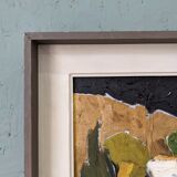 Mid-Century Modern Swedish Oil Painting "White Village" Vintage Framed Landscape