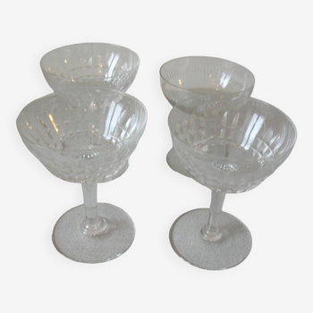 Set of 3 old crystal champagne glasses and 1 glass party table decoration