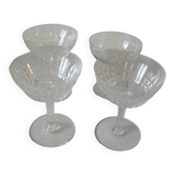Set of 3 old crystal champagne glasses and 1 glass party table decoration
