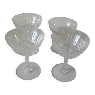 Set of 3 old crystal champagne glasses and 1 glass party table decoration