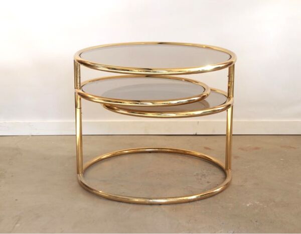 Table d’appoint tournante à 3 niveaux plaquée or