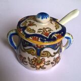 Old earthenware mustard pot Desvres Blason Bonsecours Rouen