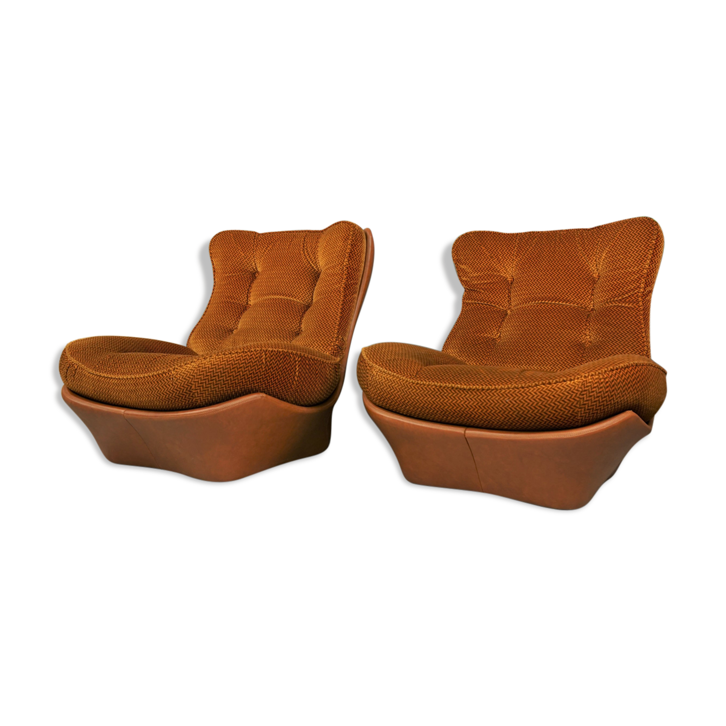 Pair of armchairs in imitation leather cognac and velvet model Orsay by Beka