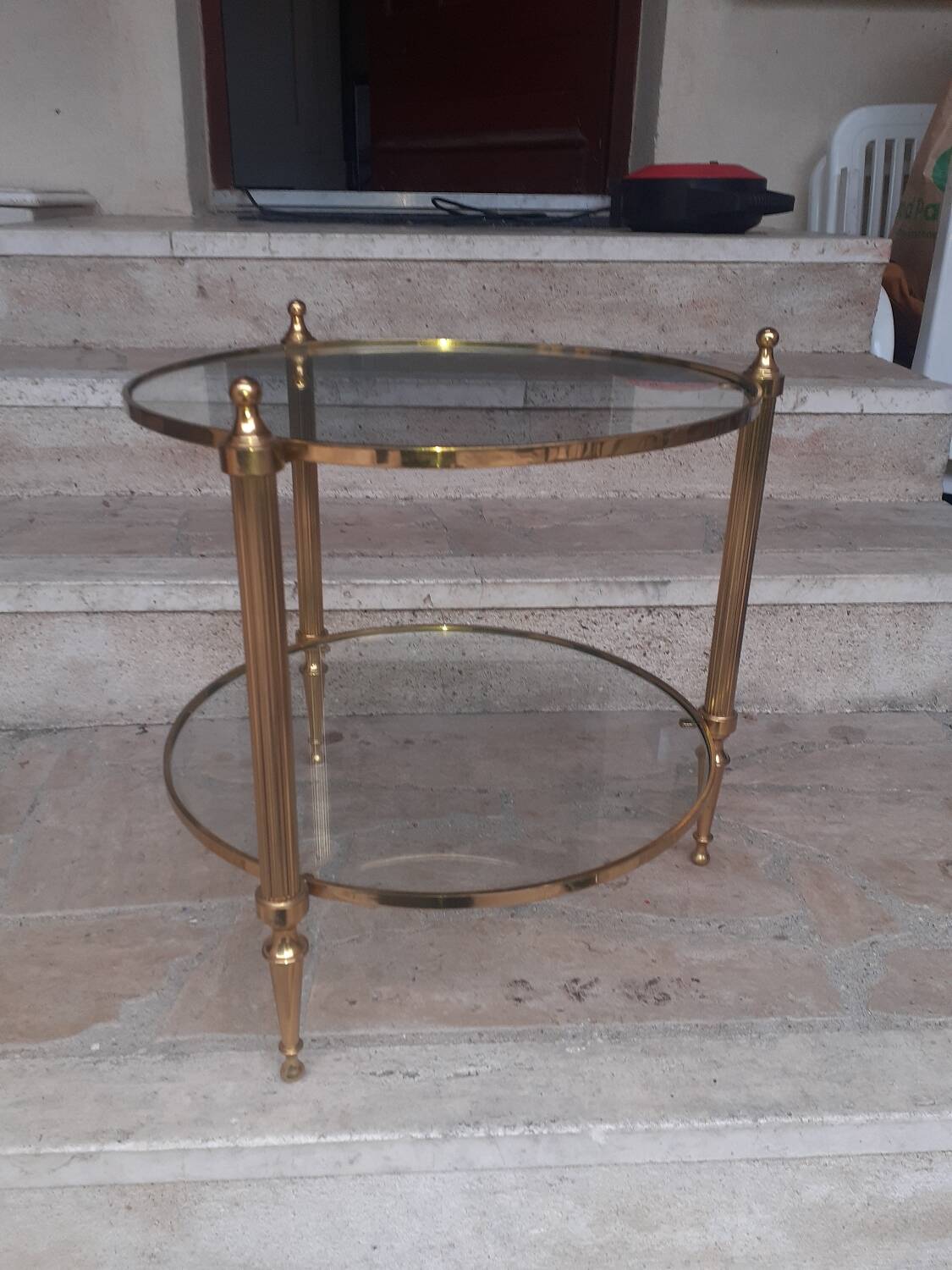 Vintage round brass coffee table, France 1960
