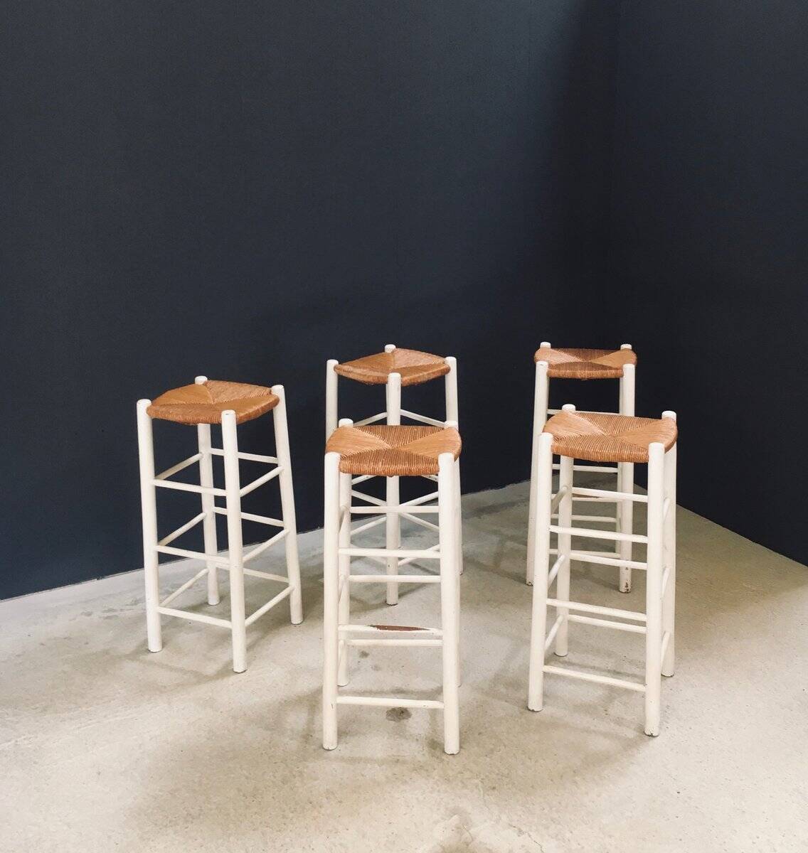 Rustic Handcrafted High Stools, France, 1940s, Set of 5