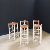 Rustic Handcrafted High Stools, France, 1940s, Set of 5
