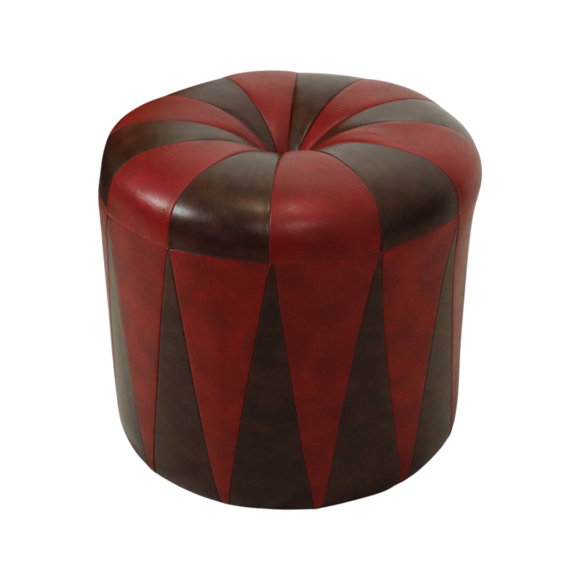 Round Vintage Pouf Brown Red Two-tone Skai Sixties