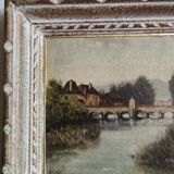 Landscape painting, old oil on cardboard framed signed GILLET.