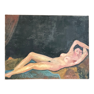 Huile sur toile, femme nue dormant 1972