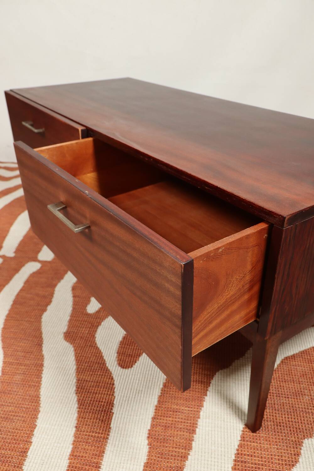 Vintage low board chest of drawers mid century modern design palisander color 1970