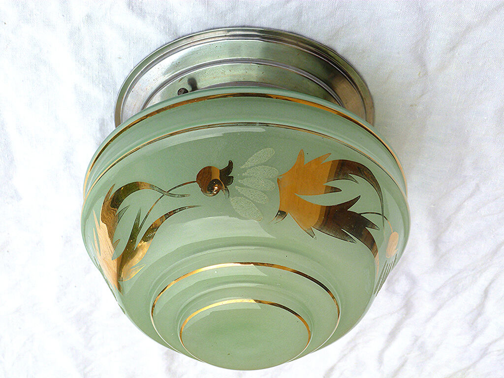 Vintage aluminum ceiling and decorated glass