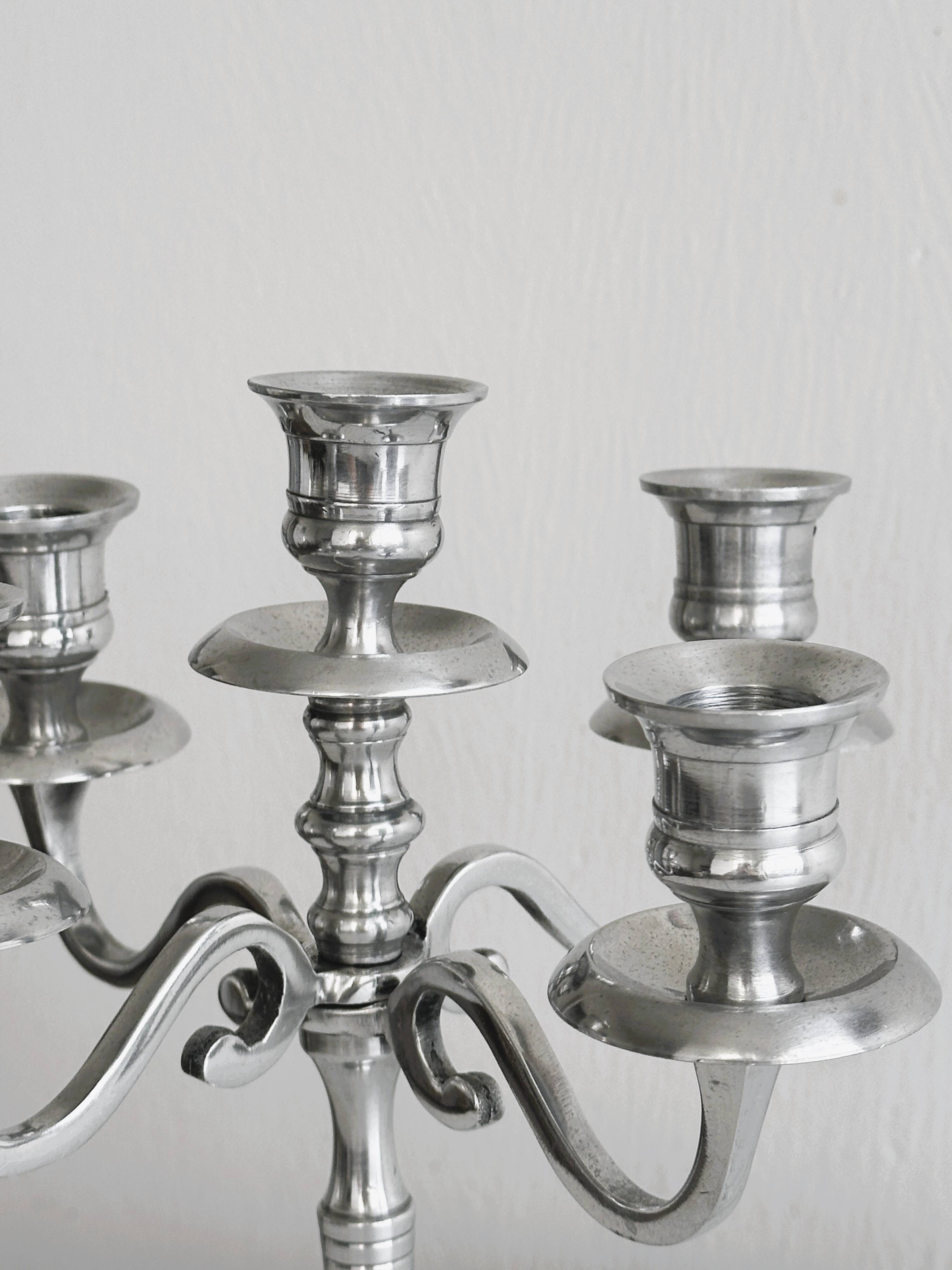 5-branch silver-plated metal candlestick