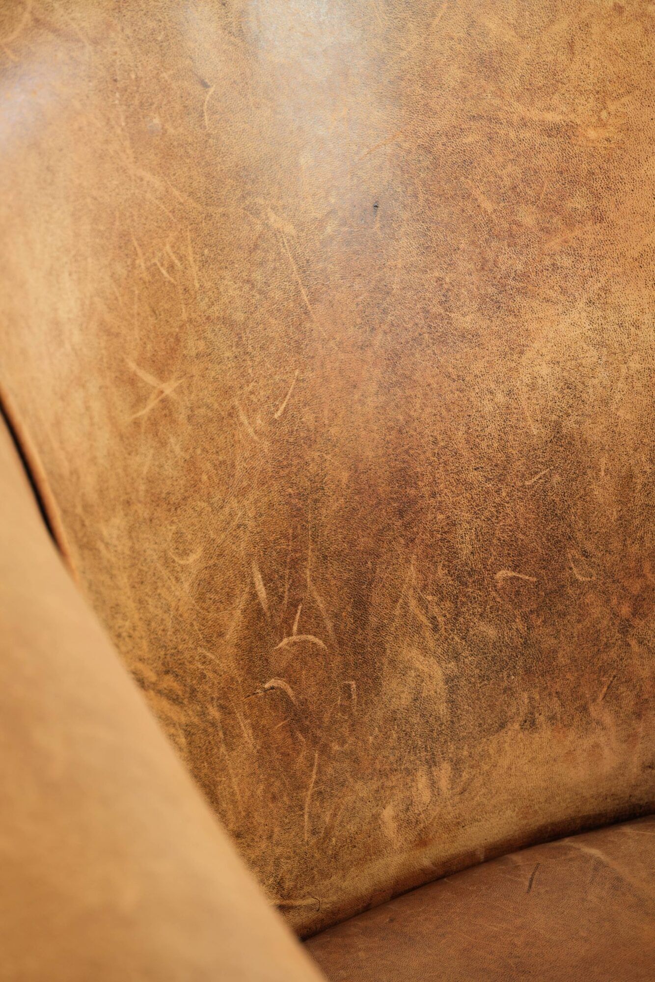 Vintage sheepskin club armchair in a light cognac colour