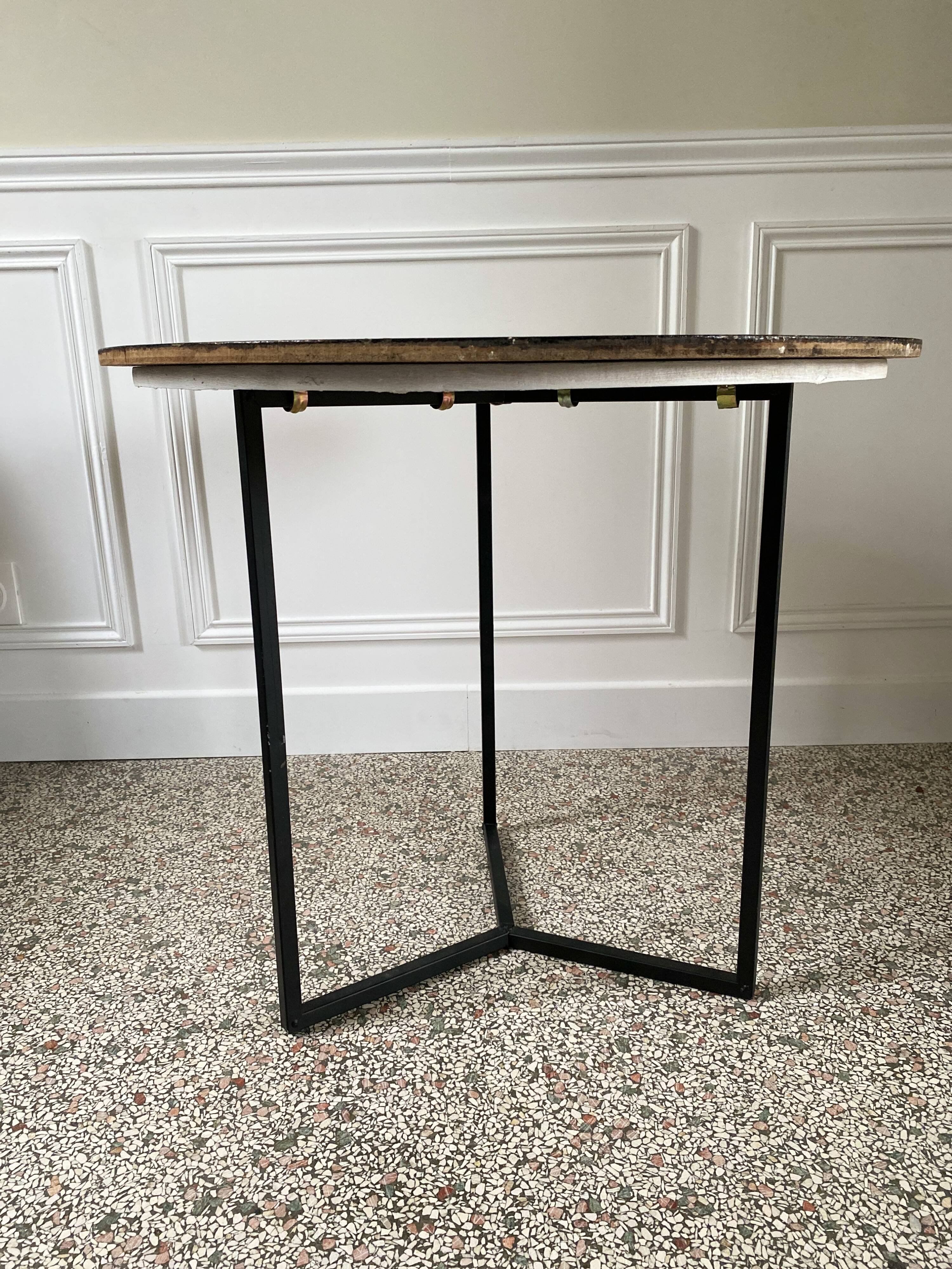 Side table, pedestal living room table, end table, round tray vintage Chinese decor