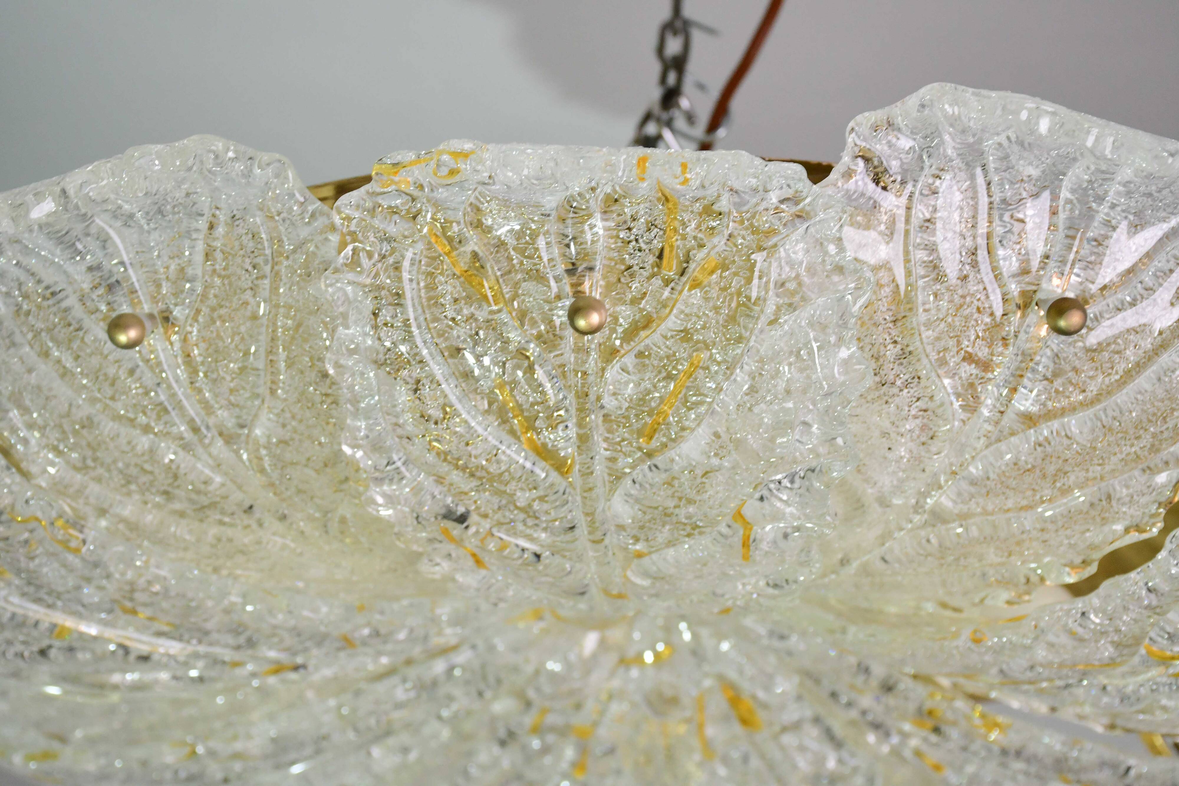 Splendid large size Italian Murano glass yellow and transparent ceiling light