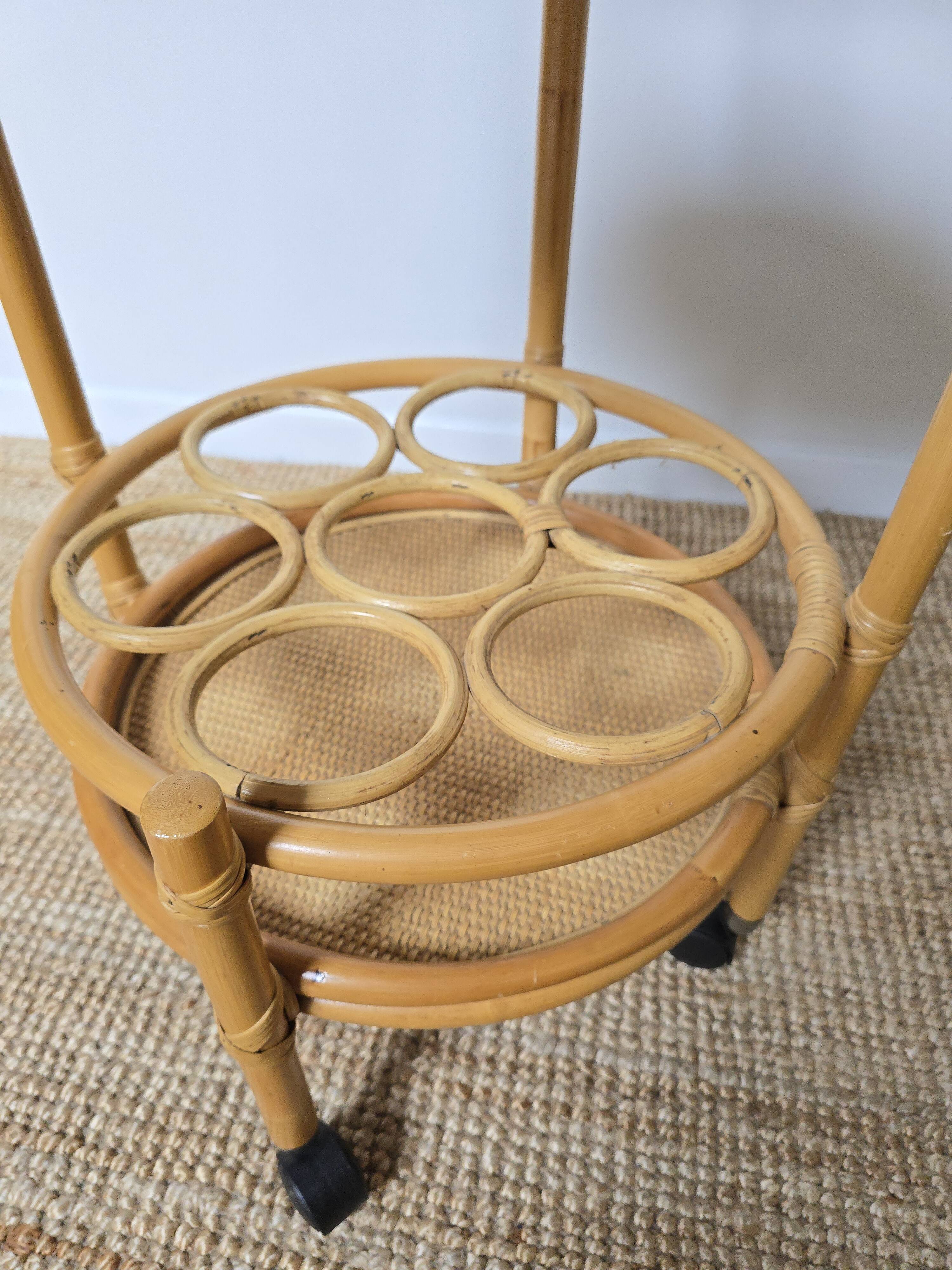 Vintage rattan bar trolley