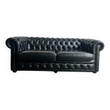 Chesterfield seat/sofa/settee in sturdy black leather