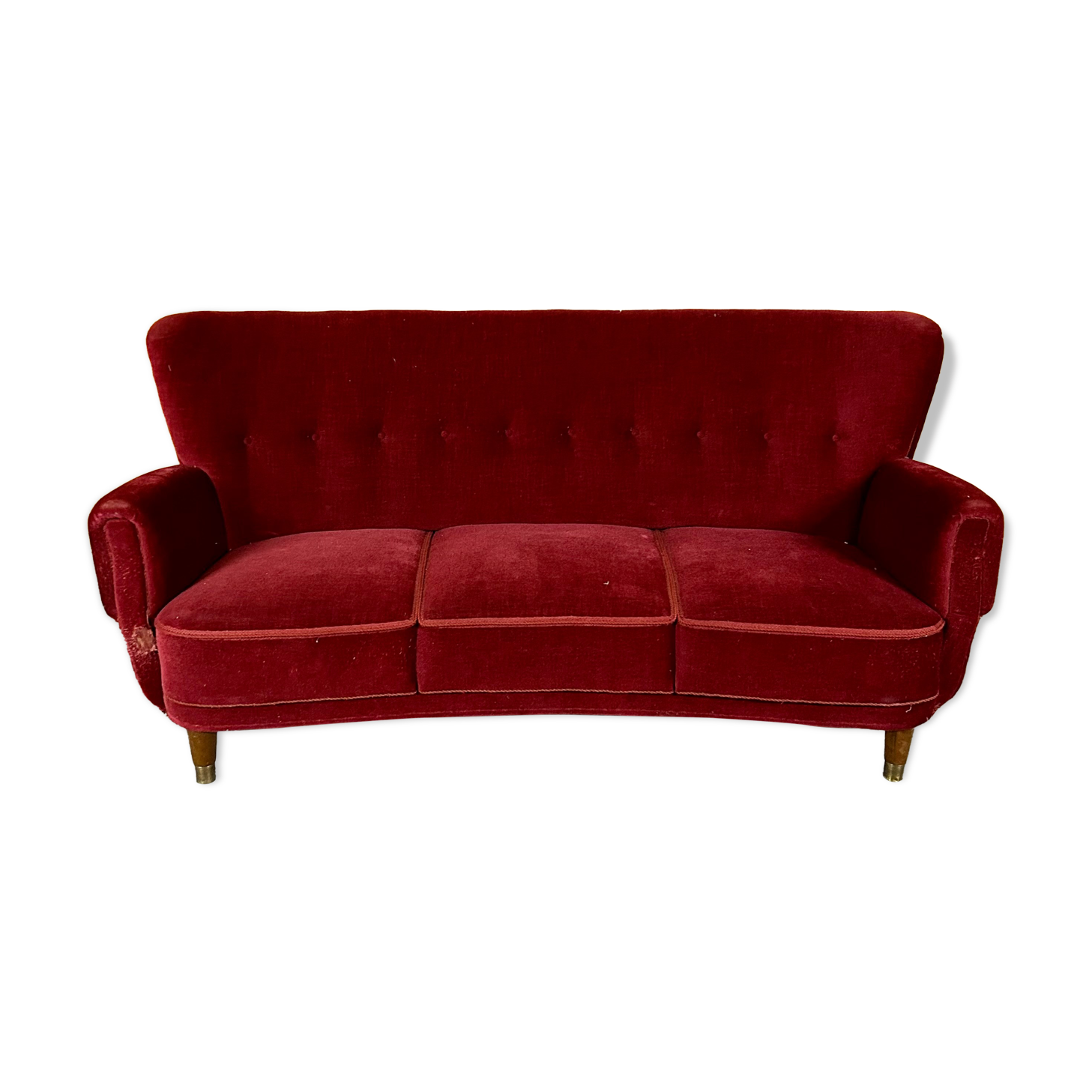 Danish 3 seater velvet curved sofa 1940s