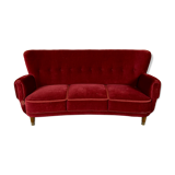 Danish 3 seater velvet curved sofa 1940s