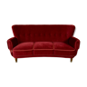 Danish 3 seater velvet curved sofa 1940s