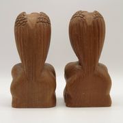 Unusual Pair of Vintage Hand-Carved Vulture on a Rock Wooden Bookends