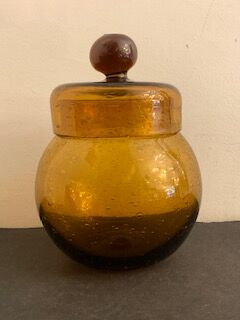 Jam maker or candy maker in amber yellow glass signed Biot