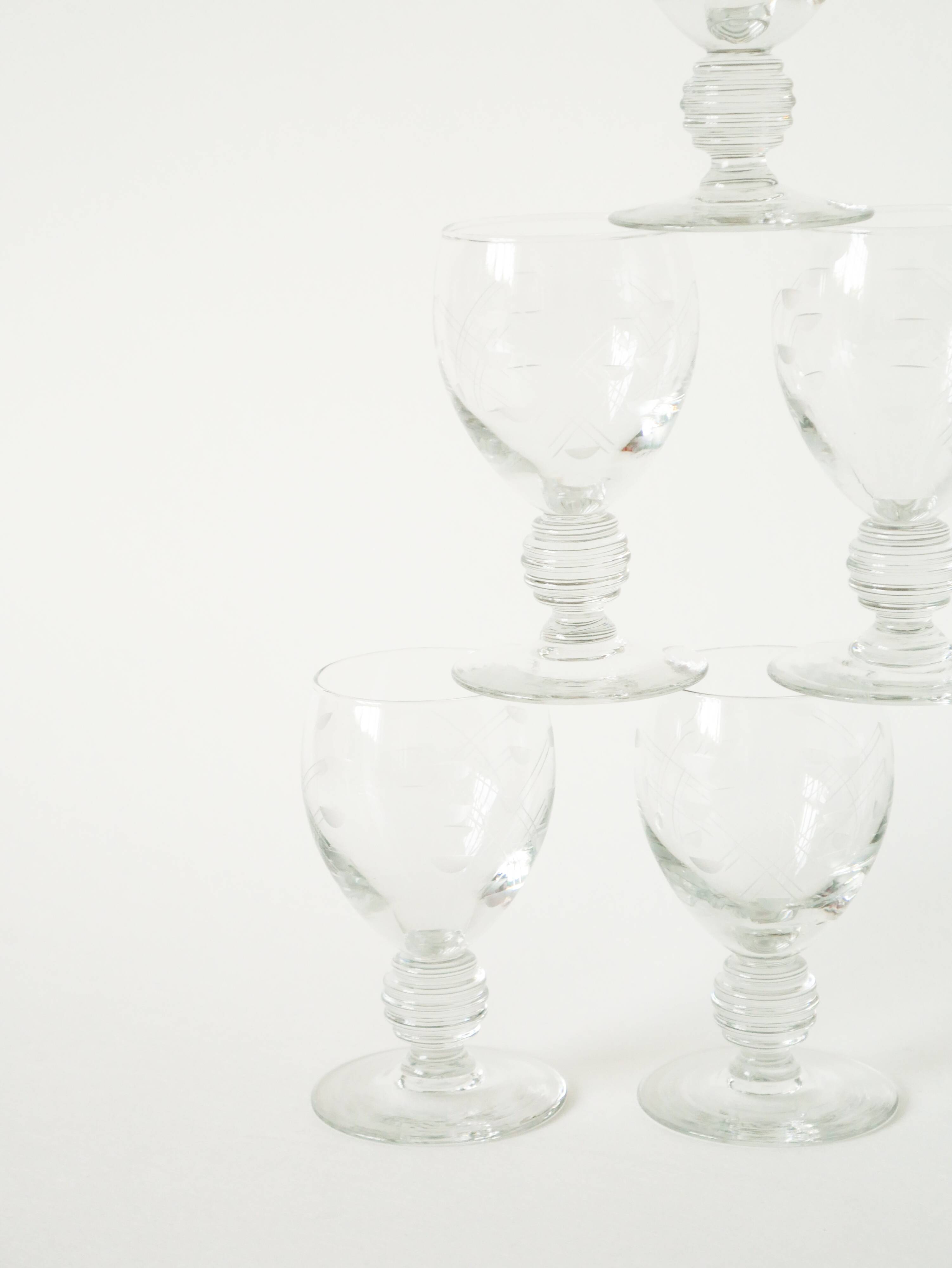 Set of 9 liqueur glasses with engraved crystal stems, Art Nouveau 1910