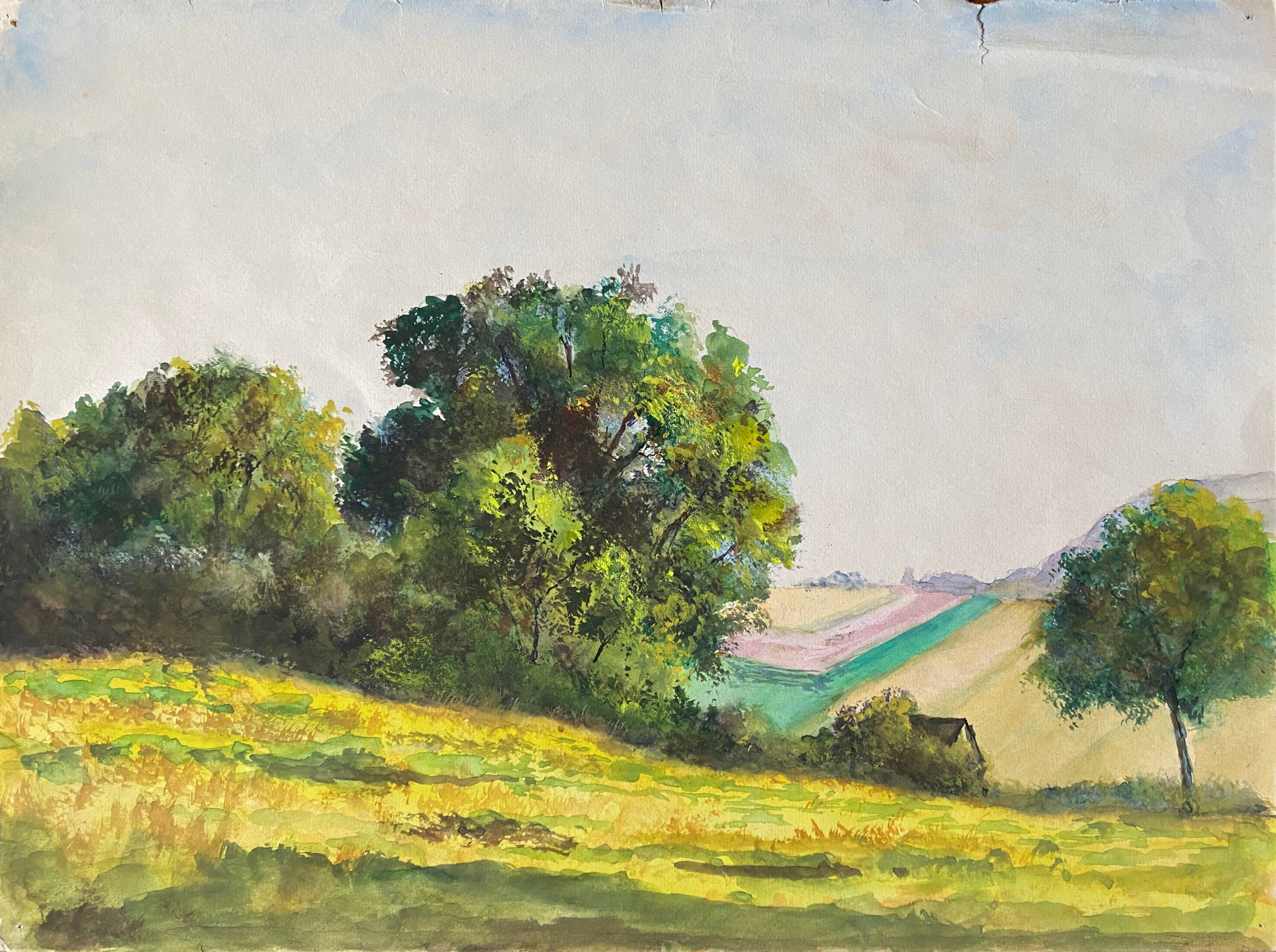Watercolor painting "hilly and wooded plain" 20th century school